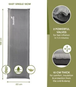 Skandika Easy Single Zelfopblaasbaar Slaapmat – Slaapmat – Slaapmat Zelfopblazend – Logeerbed – Polyester, PVC - Premium Zelfopblazend Luchtbed, Antislip-materiaal, Ideaal Voor Camping – Outdoor, Camping – Kamperen – 196 X 60 X 10 Cm – 3.2kg - Grijs -Buitenkampeeruitrusting 1049x1200 5