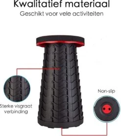 Kampeerkruk - Uitschuifbare Kruk - Rood/Zwart- Tot 120 Kg - Travel Stool - Opvouwbare Campingkruk - Inklapbaar Krukje - Telescopische Kruk - Camping - Outdoor -Buitenkampeeruitrusting 1069x1200 1