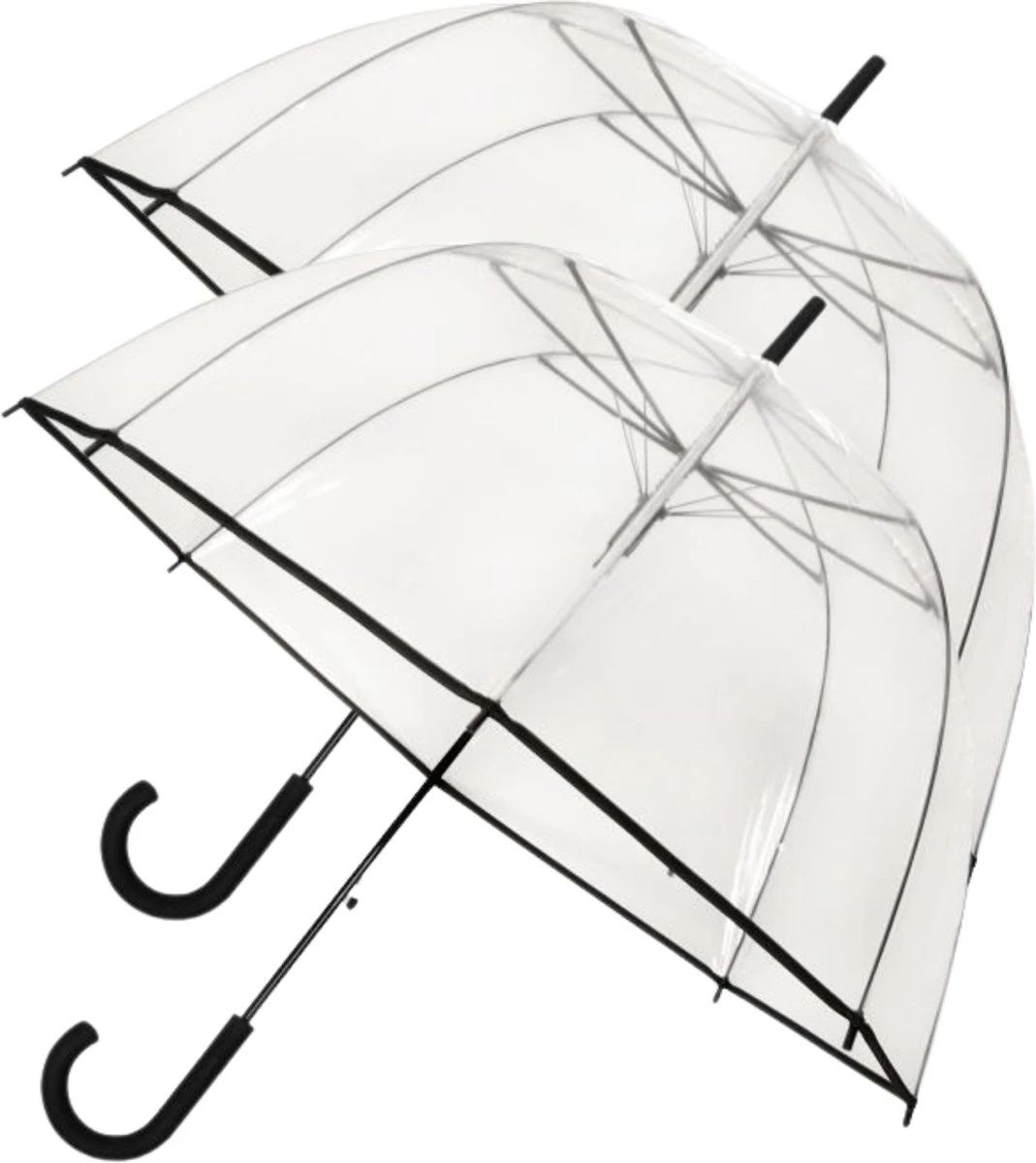 2x Transparante Koepelparaplu Ø 85 Cm - Automatisch - Zwart 3 2x Transparante Koepelparaplu Ø 85 Cm - Automatisch - Zwart