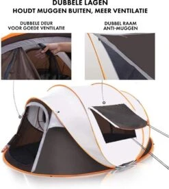 Fly Lab Luxe Pop Up Tent - Kampeer Tent - Grijs/Oranje - 4 Persoons -Buitenkampeeruitrusting 1072x1200