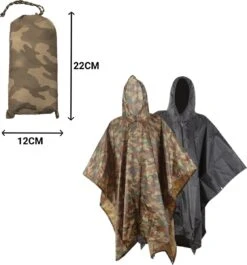 Regenponcho / Fietsponcho Herbruikbaar Voor Volwassenen ( Dames En Heren ) - 200x110cm - 100% Ripstop Polyester - Camouflage -Buitenkampeeruitrusting 1119x1200 1