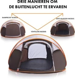 Fly Lab Luxe Pop Up Tent - Kampeer Tent - Grijs/Oranje - 4 Persoons -Buitenkampeeruitrusting 1136x1200