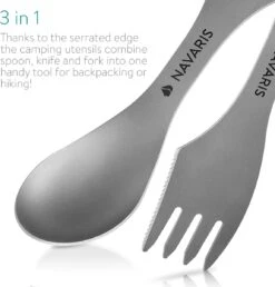 Navaris 2x Spork Titanium Campingbestek - Vork, Mes En Lepel In één - Bestek Voor Onderweg En Op Reis - Lichtgewicht - Inclusief Bewaarzakje -Buitenkampeeruitrusting 1148x1200 5