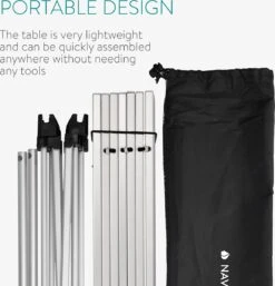 Navaris Campingtafel - Inklapbaar Campingtafeltje Van Aluminium - Opvouwbare Tafel Inclusief Draagtas - Picknicktafel - Zilver -Buitenkampeeruitrusting 1154x1200