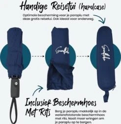 Sunflake Stormparaplu Opvouwbaar - Stormbestendig Tot 140km/u - Automatisch Uitklapbaar - Incl. Beschermhoes En Reisetui - Blauw -Buitenkampeeruitrusting 1161x1200 5