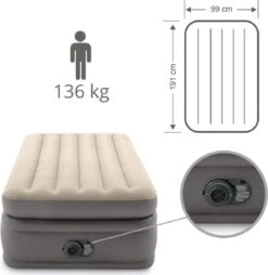 Intex Prime Comfort - Luchtbed - 1-Persoons - 99x191x51 Cm (BxLxH) - Grijs - Met Ingebouwde Motorpomp -Buitenkampeeruitrusting 1167x1200 1