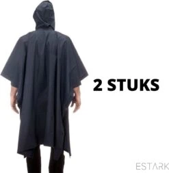 ESTARK Regenponcho TWEE Stuks - Herbruikbare Poncho Zwart - Fietsponcho Voor Dames En Heren - Regenjas - Hoge Kwaliteit - Poncho Herbruikbaar - Duurzaam - Poncho Zwart 2