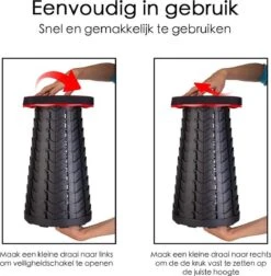Kampeerkruk - Uitschuifbare Kruk - Rood/Zwart- Tot 120 Kg - Travel Stool - Opvouwbare Campingkruk - Inklapbaar Krukje - Telescopische Kruk - Camping - Outdoor -Buitenkampeeruitrusting 1175x1200 1