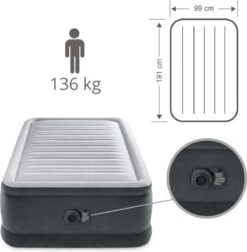 Intex Luchtbed - 1-Persoons - 99 X 191 X 46 Cm - Grijs - Met Ingebouwde Pomp, Hoeslaken Zwart En Reparatieset -Buitenkampeeruitrusting 1177x1200 3