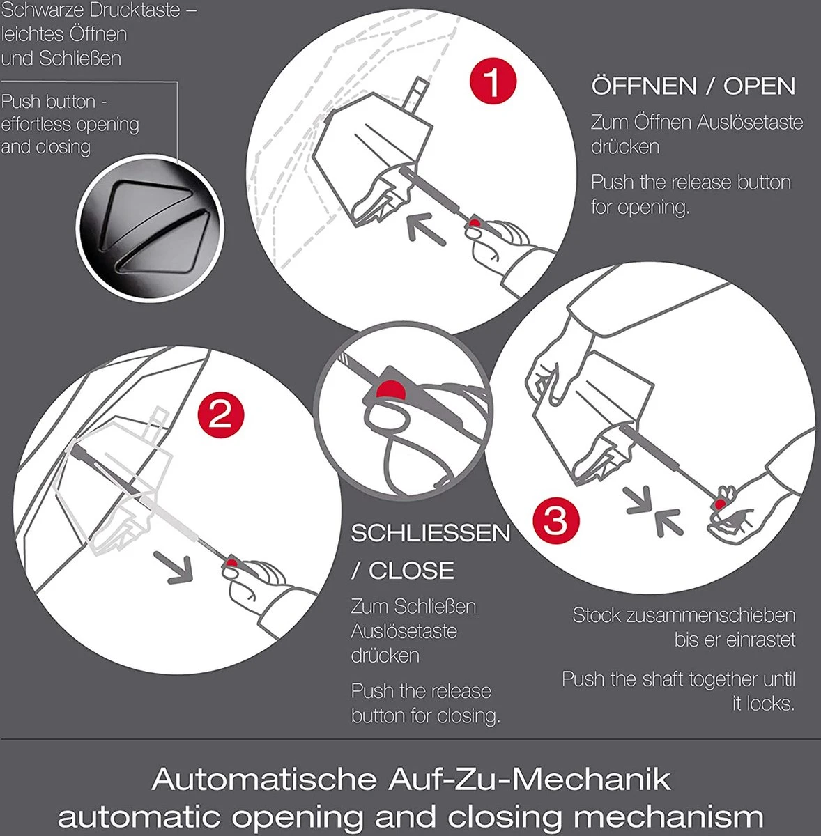 Knirps C205 - Medium Duomatic Windproof Paraplu -Black 5 Knirps C205 - Medium Duomatic Windproof Paraplu -Black - Afbeelding 3