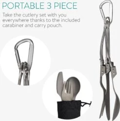 Navaris Campingbestek Van Titanium - Set Met Vork, Mes En Lepel - Inklapbaar - Bestekset Voor Onderweg - Inclusief Karabijnhaak En Bewaarzakje -Buitenkampeeruitrusting 1184x1200 3