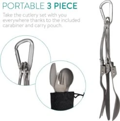 Navaris Campingbestek Van Titanium - Set Met Vork, Mes En Lepel - Inklapbaar - Bestekset Voor Onderweg - Inclusief Karabijnhaak En Bewaarzakje -Buitenkampeeruitrusting 1185x1200 3