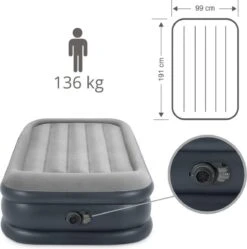 Intex Luchtbed - 1-Persoons - 99 X 191 X 42 Cm - Grijs - Met Pomp, Hoeslaken Zwart En Reparatieset -Buitenkampeeruitrusting 1189x1200 10