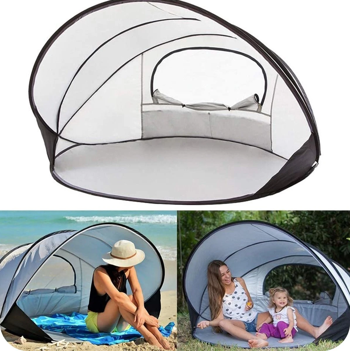 Deryan Luxe Pop Up Strandtent XXL - Anti-UV 50+ - Zilver 6 Deryan Luxe Pop Up Strandtent XXL - Anti-UV 50+ - Zilver - Afbeelding 4