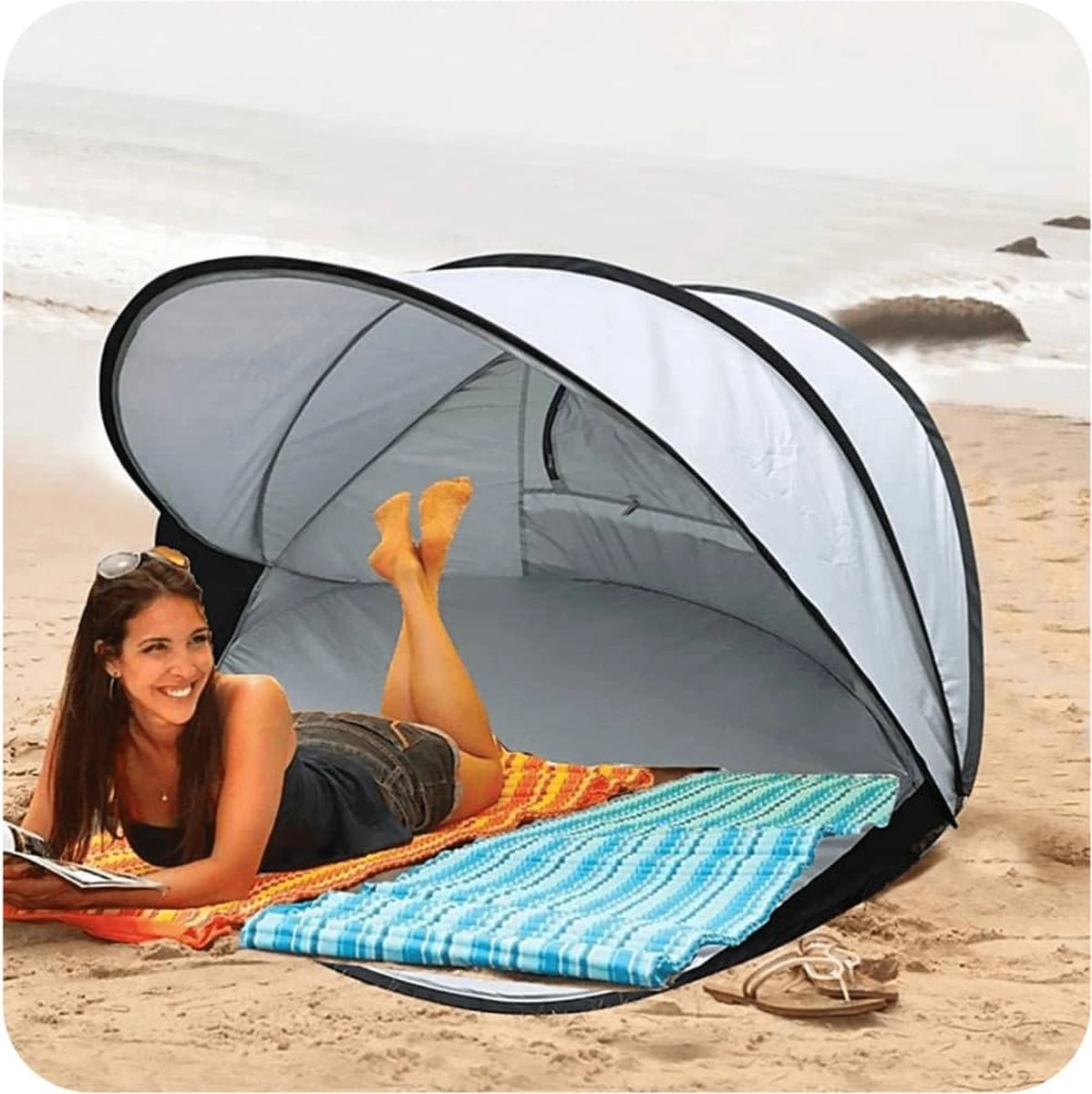 Deryan Luxe Pop Up Strandtent XXL - Anti-UV 50+ - Zilver 11 Deryan Luxe Pop Up Strandtent XXL - Anti-UV 50+ - Zilver - Afbeelding 9