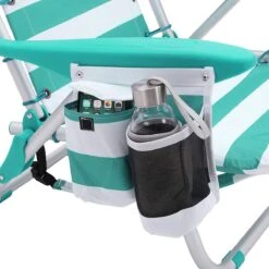 Strandstoel Met Afneembare Hoofdsteun, Draagbare Klapstoel, Campingstoel, Rugleuning Tot 180° Verstelbaar, Met Bekerhouder En Zijvak, Groene En Witte Strepen GCB62JW -Buitenkampeeruitrusting 1199x1200 2
