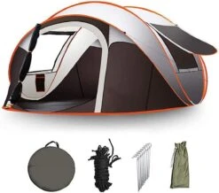 Fly Lab Luxe Pop Up Tent - Kampeer Tent - Grijs/Oranje - 4 Persoons -Buitenkampeeruitrusting 1200x1059