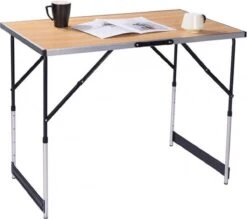 Kamyra® Campingtafel Inklapbaar - Kampeertafel, Partytafel - Opvouwbaar, Lichtgewicht & In Hoogte Verstelbaar - Aluminium/Hout -Buitenkampeeruitrusting 1200x1066
