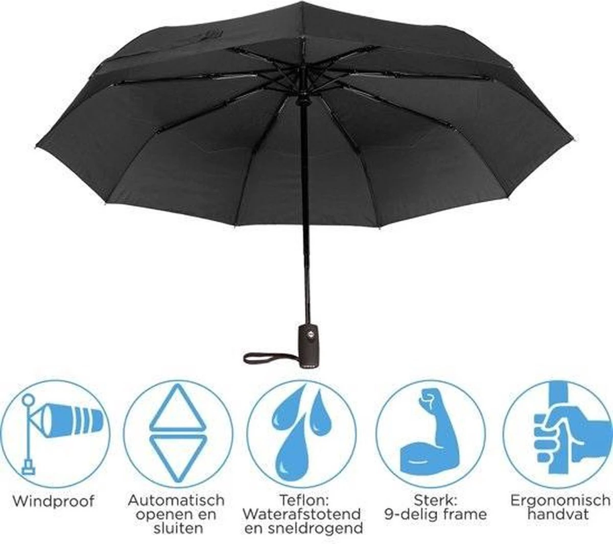 HK-Goodies- Automatische Stormparaplu - Paraplu - Automatisch, Opvouwbaar & Windproof Tot 100km P/u - Inclusief Beschermhoes - Ø 95 Cm - Extra Sterk - Dubbele Laag - Zwart 7 HK-Goodies- Automatische Stormparaplu - Paraplu - Automatisch, Opvouwbaar & Windproof Tot 100km P/u - Inclusief Beschermhoes - Ø 95 Cm - Extra Sterk - Dubbele Laag - Zwart - Afbeelding 5