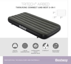 Bestway 3-in-1 Luchtbed - Connect - Zwart - 188x99cm - PVC/Polyester - Single, Double Single En Twin Opblaasbed - Tritech Materiaal - I-Beam Constructie -Buitenkampeeruitrusting 1200x1090 7
