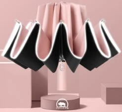 Tamarow™ Automatische Opvouwbare Paraplu - Omgekeerd Design - Windproof - Lichtgewicht - Reflectie - Omgekeerd Design - Roze -Buitenkampeeruitrusting 1200x1099 3