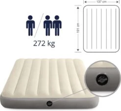 Intex Luchtbedset Intex Luchtbed - Twijfelaar - 137 X 191 X 25 Cm - Beige + Intex Elektrische Pomp - 650 Liter/min + Hoeslaken Zwart + Reparatieset -Buitenkampeeruitrusting 1200x1102