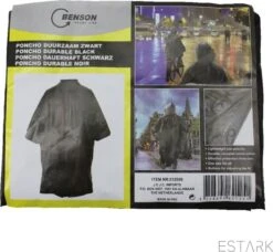 ESTARK Regenponcho - Herbruikbare Poncho Zwart - Fietsponcho Voor Dames En Heren - Regenjas - Hoge Kwaliteit - Poncho Herbruikbaar - Duurzaam - Poncho Zwart -Buitenkampeeruitrusting 1200x1107