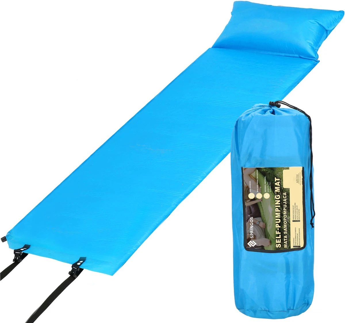 Springos Slaapmat | Zelfopblazend | 186 Cm | Inclusief Hoes & Hoofdkussen | Lichtblauw 3 Springos Slaapmat | Zelfopblazend | 186 Cm | Inclusief Hoes & Hoofdkussen | Lichtblauw