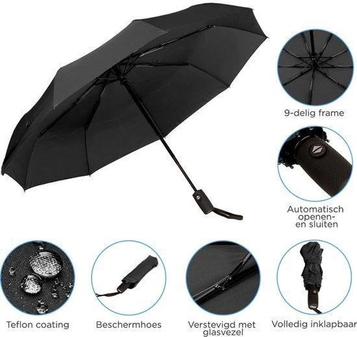 HK-Goodies- Automatische Stormparaplu - Paraplu - Automatisch, Opvouwbaar & Windproof Tot 100km P/u - Inclusief Beschermhoes - Ø 95 Cm - Extra Sterk - Dubbele Laag - Zwart 4 HK-Goodies- Automatische Stormparaplu - Paraplu - Automatisch, Opvouwbaar & Windproof Tot 100km P/u - Inclusief Beschermhoes - Ø 95 Cm - Extra Sterk - Dubbele Laag - Zwart - Afbeelding 2