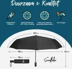 Sunflake Stormparaplu Opvouwbaar - Stormbestendig Tot 140km/u - Automatisch Uitklapbaar - Incl. Beschermhoes En Reisetui - Zwart -Buitenkampeeruitrusting 1200x1145 1