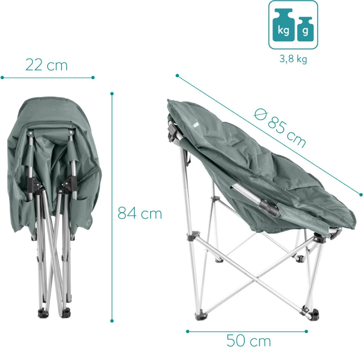 Navaris Klapstoel XXL - Campingstoel Met Opbergtas - Draagbare Stoel Voor Kamperen, Festivals En Vissen -Strandstoel - Inklapbaar - Grijs 6 Navaris Klapstoel XXL - Campingstoel Met Opbergtas - Draagbare Stoel Voor Kamperen, Festivals En Vissen -Strandstoel - Inklapbaar - Grijs - Afbeelding 4