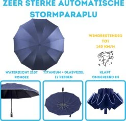 Stormparaplu - Paraplu - Opvouwbaar - Reflecterend - Automatisch Omgekeerd Uitklapsysteem - Windbestendig Tot 140 Km/h - Incl. Luxe Beschermhoes -Buitenkampeeruitrusting 1200x1156 5