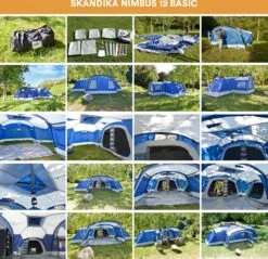 Skandika Nimbus Sleeper 12 Tent – Koepeltenten – 12 Persoons Familietent - Campingtent – Muggengaas – Sleeper Technology (3 Extra Donkere Slaapcabines) – 760 X 630 X 215 Cm (LxBxH) – 5000 Mm Waterkolom – Camping, Tuin – Kamperen – Blauw/wit -Buitenkampeeruitrusting 1200x1162 2