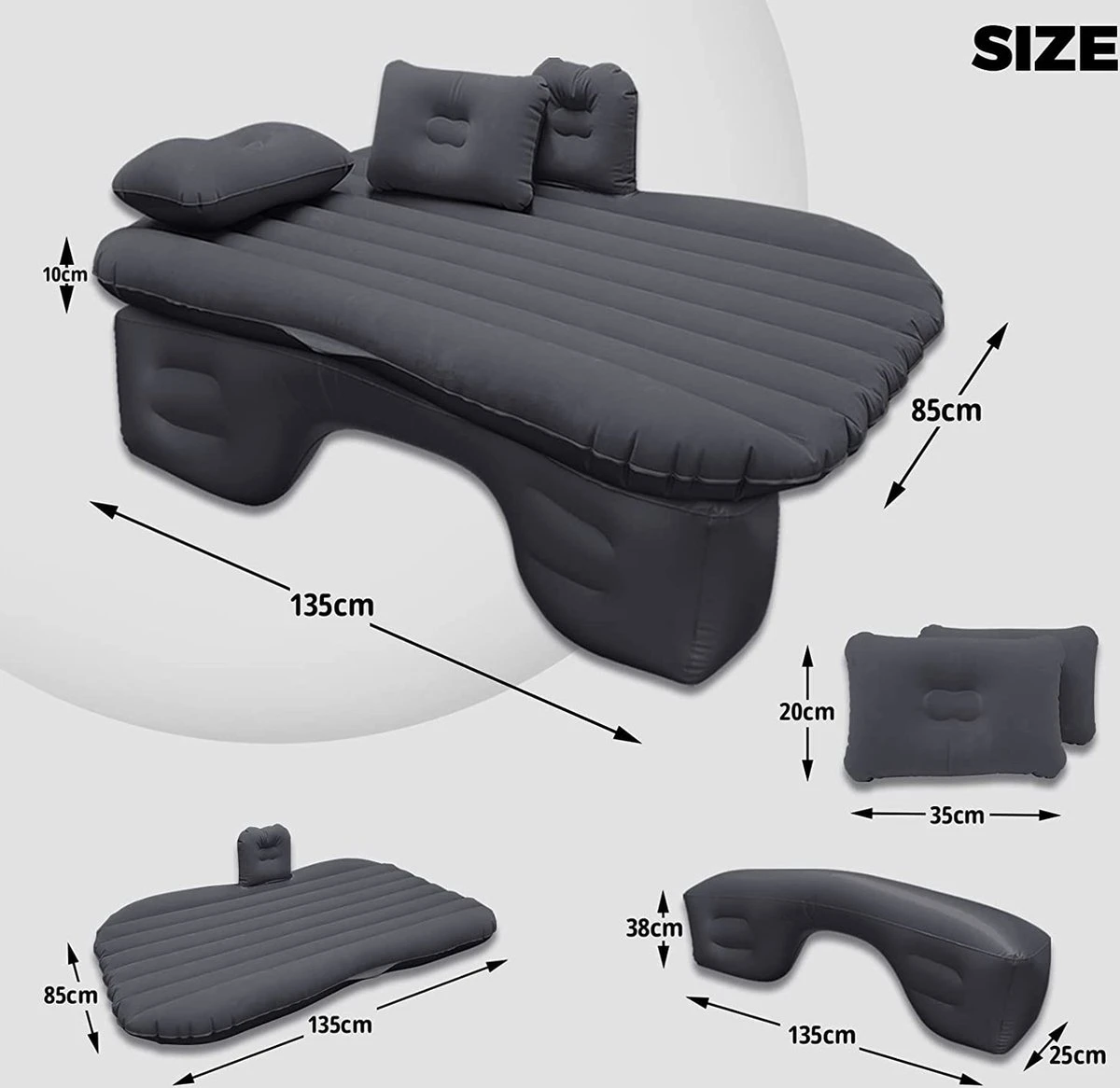 Flightmode - Opblaasbaar Matras Voor Auto, Opblaasbaar Bed, Autostoel, Comfortabel, Met Elektrische Luchtpomp En 3 Adapters, 2 Kussens En Transporttas, Voor Camping, Reizen, Strand 5 Flightmode - Opblaasbaar Matras Voor Auto, Opblaasbaar Bed, Autostoel, Comfortabel, Met Elektrische Luchtpomp En 3 Adapters, 2 Kussens En Transporttas, Voor Camping, Reizen, Strand - Afbeelding 3