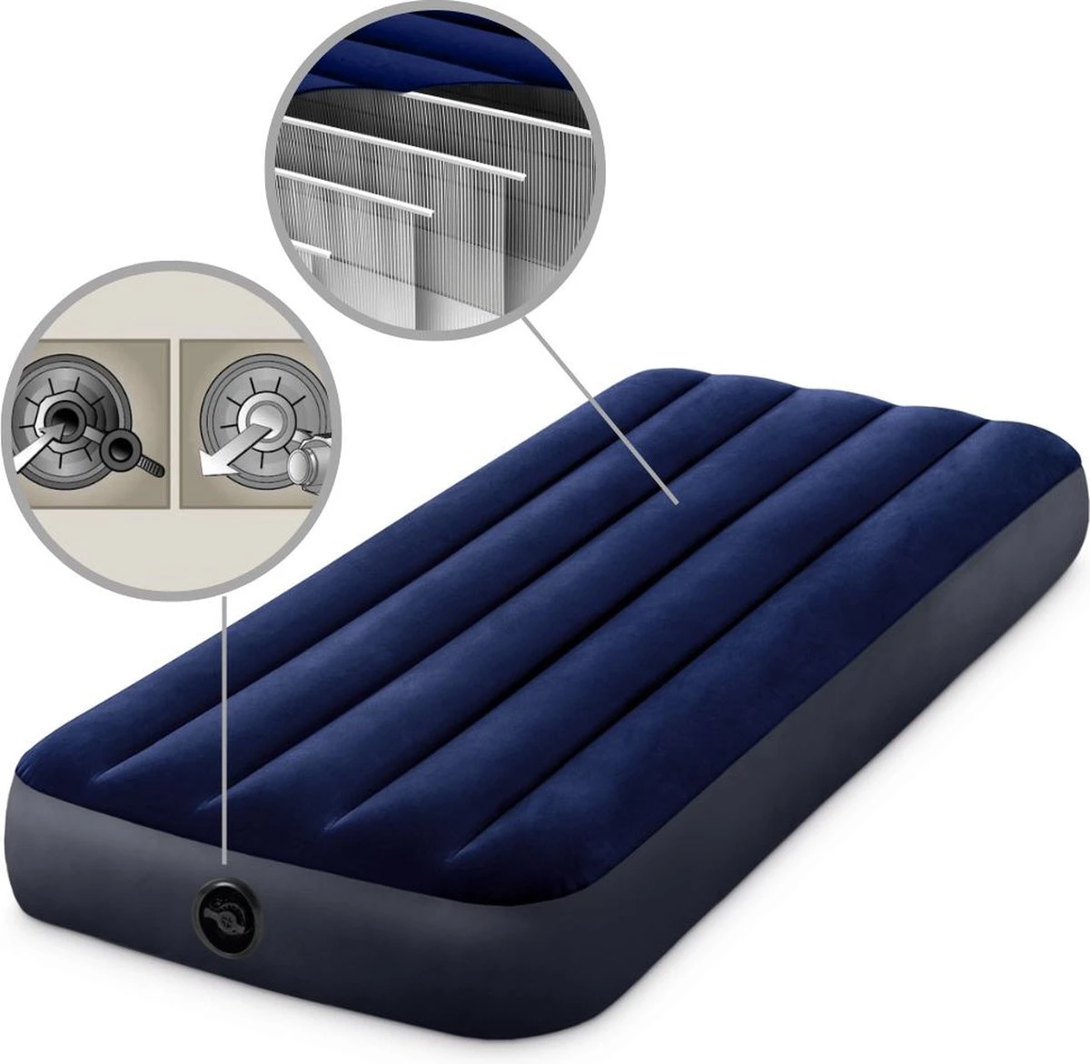 Intex Luchtbedset Intex Luchtbed - 1-Persoons - 76 X 191 X 25 Cm - Blauw + Intex Elektrische Pomp - 650 Liter/min + Hoeslaken Antraciet + Reparatieset 7 Intex Luchtbedset Intex Luchtbed - 1-Persoons - 76 X 191 X 25 Cm - Blauw + Intex Elektrische Pomp - 650 Liter/min + Hoeslaken Antraciet + Reparatieset - Afbeelding 5