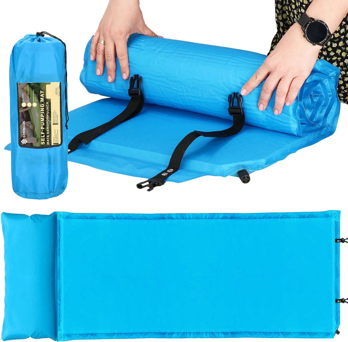 Springos Slaapmat | Zelfopblazend | 186 Cm | Inclusief Hoes & Hoofdkussen | Lichtblauw 18 Springos Slaapmat | Zelfopblazend | 186 Cm | Inclusief Hoes & Hoofdkussen | Lichtblauw - Afbeelding 16