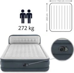 Intex 64448 - Queen Deluxe Ultra-Plush Zelfopblazend 2-persoons Luchtbed Met Hoofdboord (203x152x46cm) -Buitenkampeeruitrusting 1200x1183 1