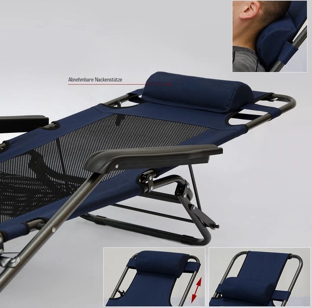 Ligstoel 180x60cm - Opvouwbaar Campingstoel Ligbed Strandstoel Tuinstoel Vouwligstoel Blauw 14 Ligstoel 180x60cm - Opvouwbaar Campingstoel Ligbed Strandstoel Tuinstoel Vouwligstoel Blauw - Afbeelding 12