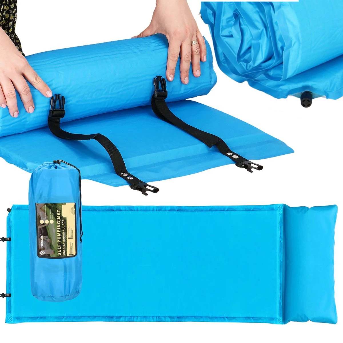 Springos Slaapmat | Zelfopblazend | 186 Cm | Inclusief Hoes & Hoofdkussen | Lichtblauw 9 Springos Slaapmat | Zelfopblazend | 186 Cm | Inclusief Hoes & Hoofdkussen | Lichtblauw - Afbeelding 7