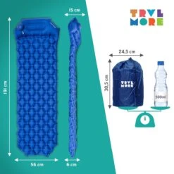 TRVLMORE Slaapmat - Zelfopblazend - 1 Persoons - Ingebouwde Pomp En Kussen - Blauw -Buitenkampeeruitrusting 1200x1200 1088