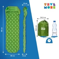 TRVLMORE Slaapmat - Zelfopblazend - 1 Persoons - Ingebouwde Pomp En Kussen - Groen -Buitenkampeeruitrusting 1200x1200 1100