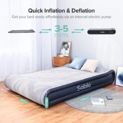 Sable Luxe Queen Size 2 Persoons Luchtmatras Met Ingebouwd Kussen, Opblaasbaar Luchtbed Met Ingebouwde Elektrische Pomp Voor Kamperen, Reizen Of Overnachtende Gasten Of Festival -Buitenkampeeruitrusting 1200x1200 1144