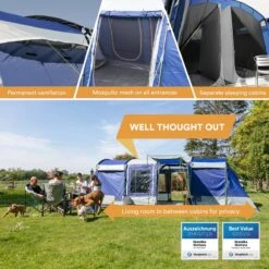 Skandika Montana 8 Tent – Tunneltenten – 8 Persoons Tent – Campingtent – 200 Cm Stahoogte – 2-4 Slaapcabines - Muggengaas – Familietent – 4 Ingangen – 700 X 310 X 200 Cm (L X B X H) - 5000 Mm Waterkolom – Outdoor, Camping – Kamperen – Blauw -Buitenkampeeruitrusting 1200x1200 121