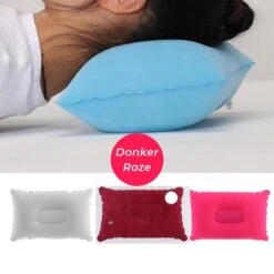 Reiskussen - Opblaasbaar Kampeer Kussen – Hippyfy – Strand Kussen - Zachte Lounge Kussen - Festival Kussen – Picknick Kussen - Vliegtuig Kussen – Hoofdkussentje - Kamperen – Op Reis – Opblaasbare Kussentje – Donker Roze -Buitenkampeeruitrusting 1200x1200 1251