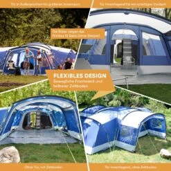 Skandika Nimbus Sleeper 12 Tent – Koepeltenten – 12 Persoons Familietent - Campingtent – Muggengaas – Sleeper Technology (3 Extra Donkere Slaapcabines) – 760 X 630 X 215 Cm (LxBxH) – 5000 Mm Waterkolom – Camping, Tuin – Kamperen – Blauw/wit -Buitenkampeeruitrusting 1200x1200 145