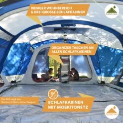 Skandika Nimbus Sleeper 12 Tent – Koepeltenten – 12 Persoons Familietent - Campingtent – Muggengaas – Sleeper Technology (3 Extra Donkere Slaapcabines) – 760 X 630 X 215 Cm (LxBxH) – 5000 Mm Waterkolom – Camping, Tuin – Kamperen – Blauw/wit -Buitenkampeeruitrusting 1200x1200 146