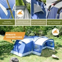 Skandika Nimbus Sleeper 12 Tent – Koepeltenten – 12 Persoons Familietent - Campingtent – Muggengaas – Sleeper Technology (3 Extra Donkere Slaapcabines) – 760 X 630 X 215 Cm (LxBxH) – 5000 Mm Waterkolom – Camping, Tuin – Kamperen – Blauw/wit -Buitenkampeeruitrusting 1200x1200 147