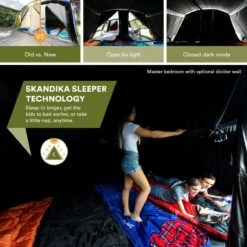Skandika Montana 8 Sleeper Tent – Tunneltent – 8 Persoons Familietent - Campingtent – Sleeper Technology (2 Tot 4 Extra Donkere Slaapcabines) – Ingenaaide Tentvloer - Muggengaas – 700 X 310 X 200 Cm (LxBxH) – 5000mm Waterkolom – Kamperen – Blauw/wit -Buitenkampeeruitrusting 1200x1200 191