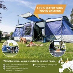 Skandika Montana 8 Sleeper Tent – Tunneltent – 8 Persoons Familietent - Campingtent – Sleeper Technology (2 Tot 4 Extra Donkere Slaapcabines) – Ingenaaide Tentvloer - Muggengaas – 700 X 310 X 200 Cm (LxBxH) – 5000mm Waterkolom – Kamperen – Blauw/wit -Buitenkampeeruitrusting 1200x1200 194