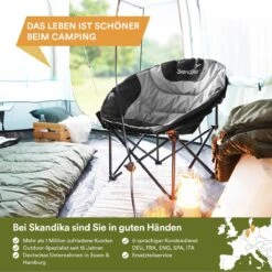 Skandika Moonchair Sirkka – Campingstoelen – Klapstoel – Vouwstoel – Kampeerstoel - Grote, Comfortabele, Campingstoel Opvouwbaar, Gepolsterd, Koelvak, Drinkhouder, Draaggreep En Draagtas, Antislipvoetjes - Max. 150 Kg – Zwart/grijs -Buitenkampeeruitrusting 1200x1200 222